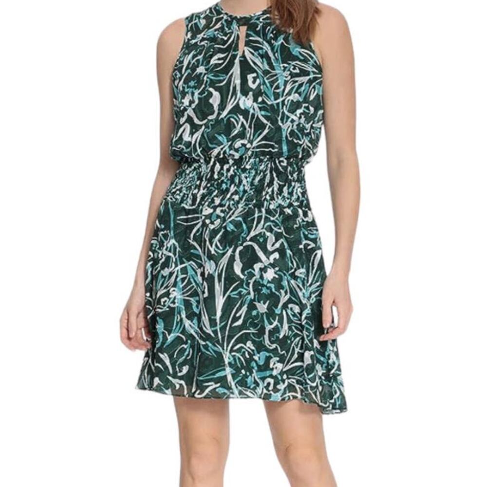 London Times dress Smocked waist Yoryu sleeveless green print size 18W